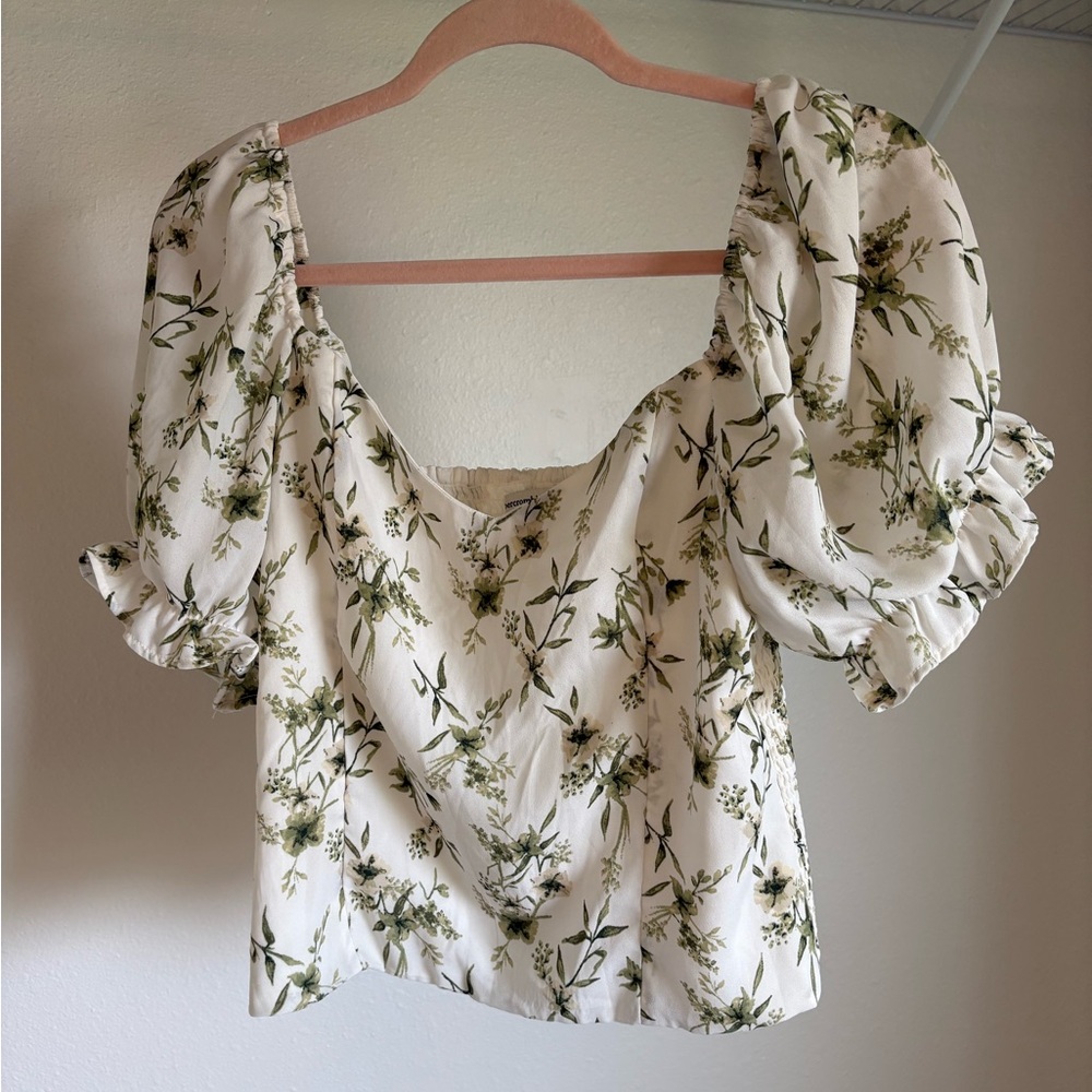 Abercrombie & Fitch White Cream Puff Sleeve Crop Blouse